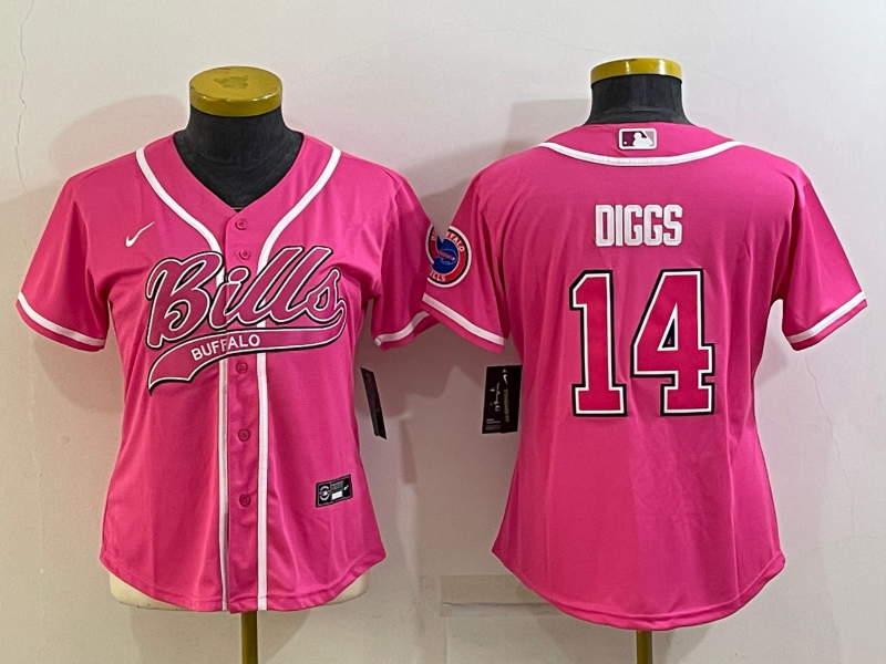 Bills 2021/22 Diggs #14 Pink/White Women NFL Baseball Style Jersey