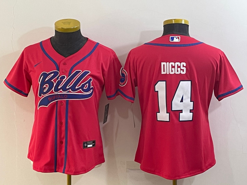 Bills 2021/22 Diggs #14 Red/Blue/White Women NFL Baseball Style Jersey
