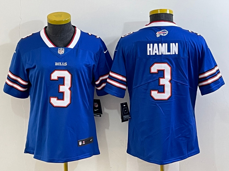 Bills 2022/23 Hamlin #3 Royal Blue/White/Red Women NFL Jersey