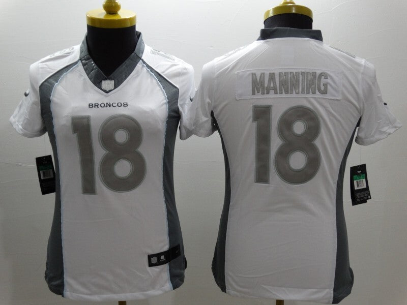 Broncos 2021/22 Manning #18 White/Gray Women NFL Jersey