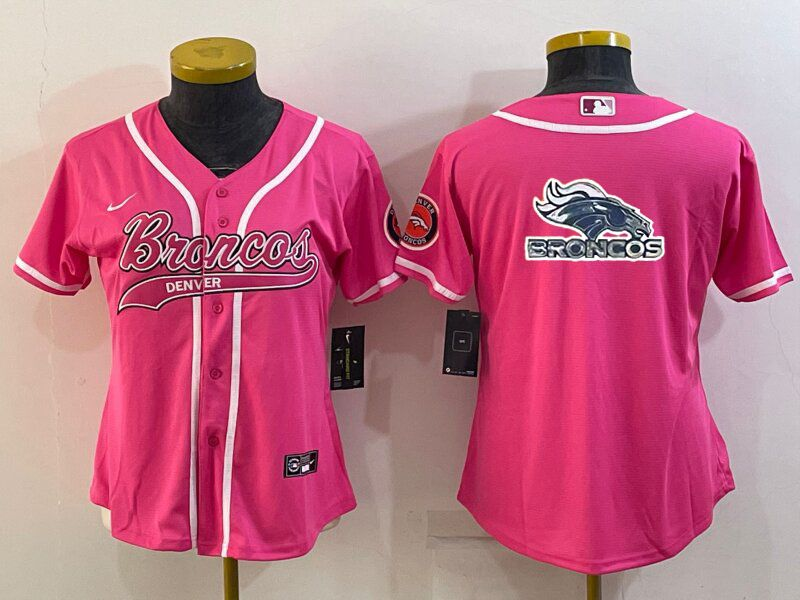 Broncos 2021/22 Pink/White Women NFL Baseball Style Jersey