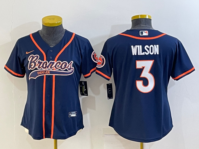 Broncos 2021/22 Wilson #3 Navy/Orange Women NFL Baseball Style Jersey