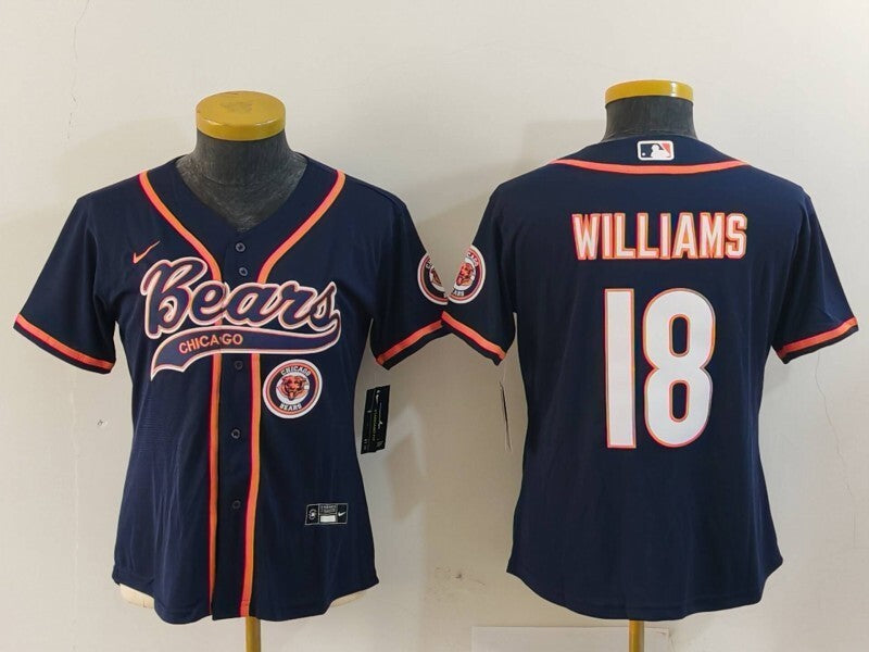 Broncos 2023/24 Williams #18 Navy/Orange Women NFL Baseball Style Jersey
