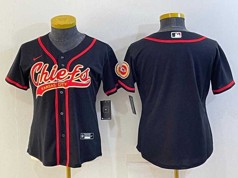 Chiefs 2021/22 Black/Red Women NFL Baseball Style Jersey