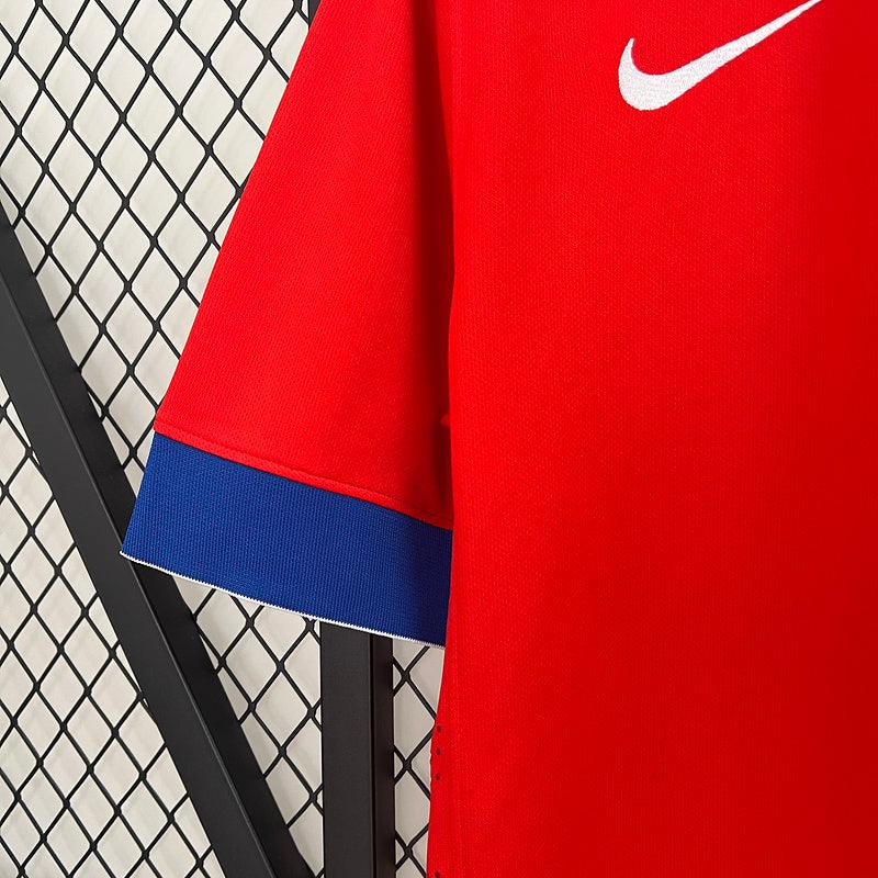 Chile 2015/16 Retro Red/White Collar Blue Trim Jersey