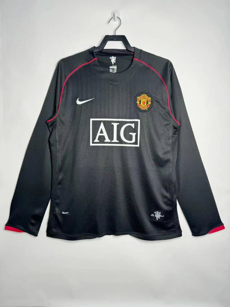 Manchester United 2007/08 Vintage Retro Away Black Long Sleeves Jersey