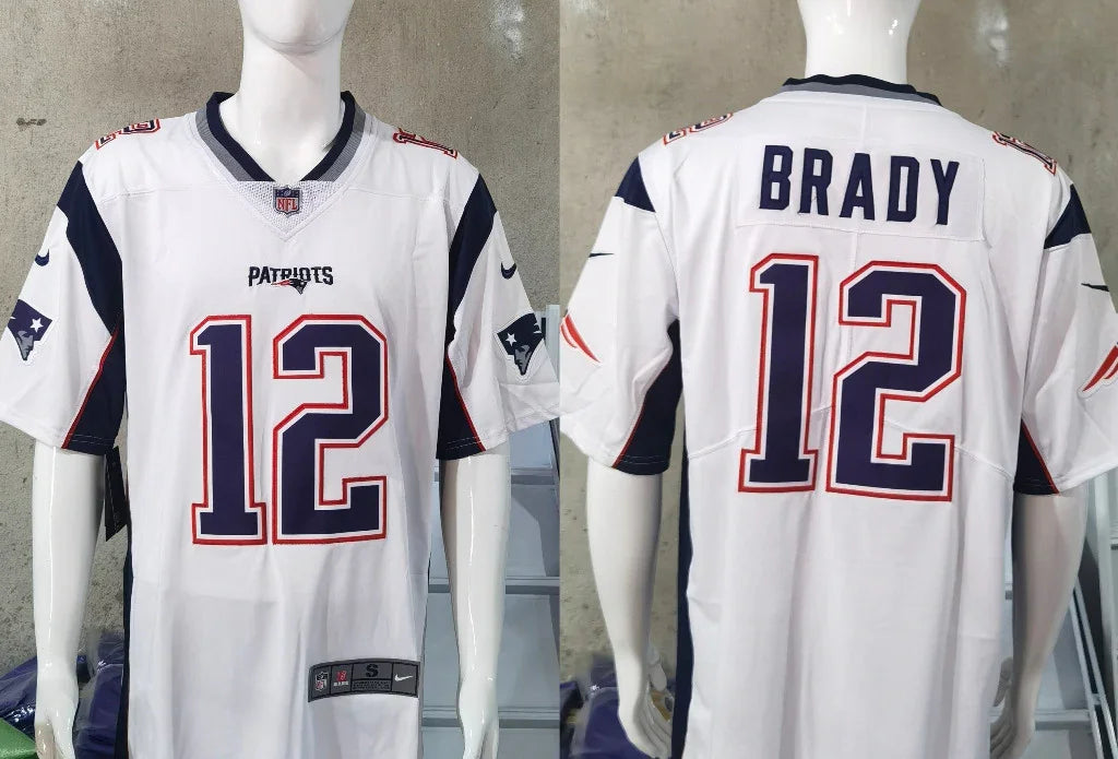 Patriots 25/26 Brady #12 White/Black NFL Game Jersey