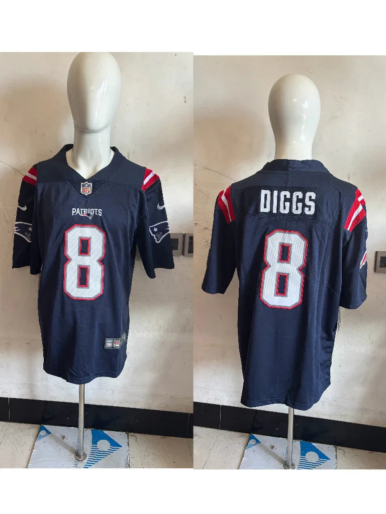 Patriots 25/26 Diggs #8 Navy NFL Game Jersey
