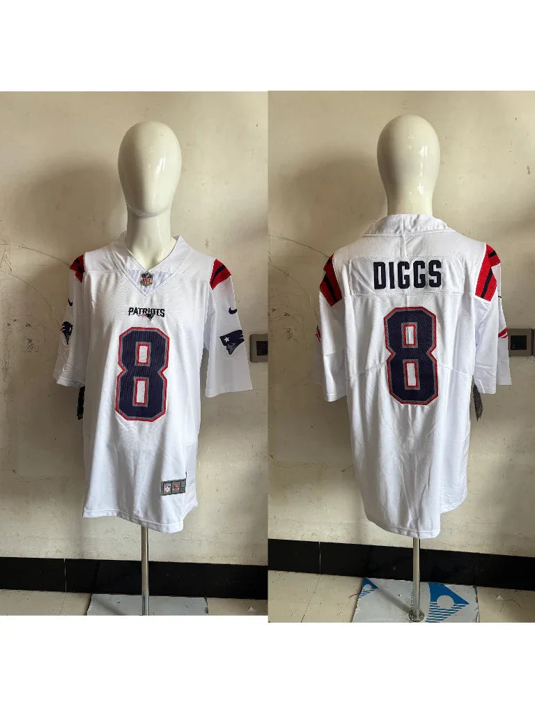 Patriots 25/26 Diggs #8 White NFL Game Jersey