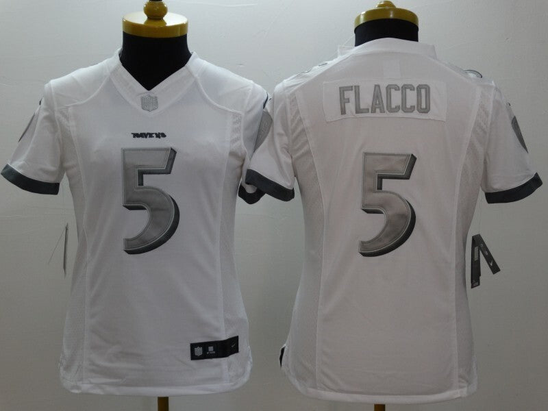 Ravens 2022/23 Flacco #5 White/Gray Women NFL Jersey