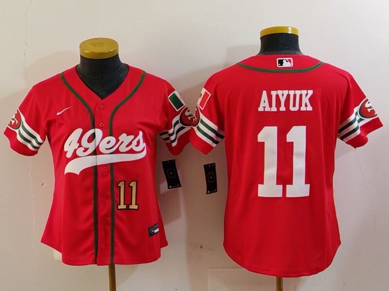 49ers 23/24 Aiyuk #11 Red/White Women NFL Baseball Style Jersey