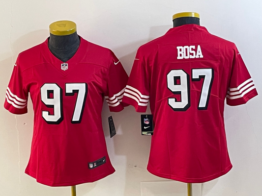 49ers 23/24 Bosa #97 Red/White/Black Women NFL Jersey