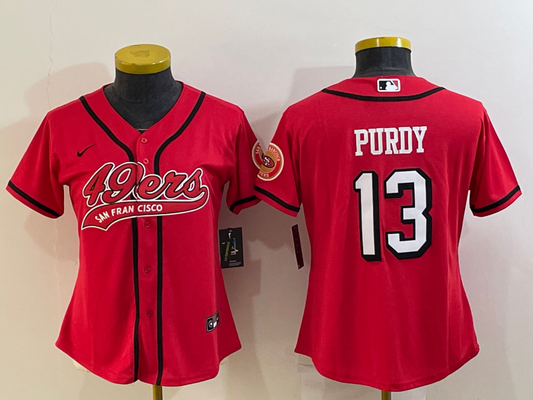 49ers 23/24 Purdy #13 Red/White/Black Women NFL Baseball Style Jersey