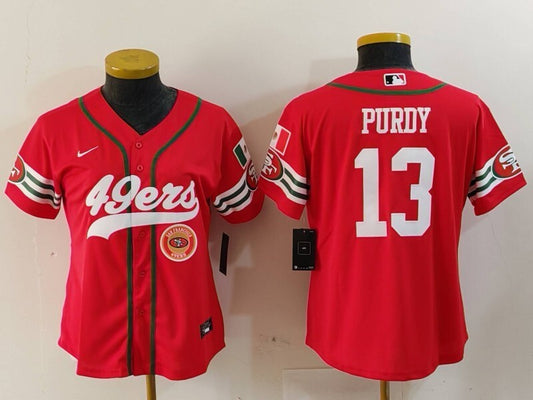 49ers 23/24 Purdy #13 Red/White Women NFL Baseball Style Jersey