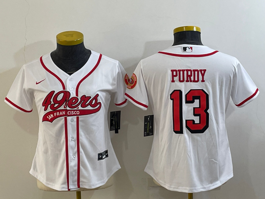 49ers 23/24 Purdy #13 White/Red/Black Women NFL Baseball Style Jersey