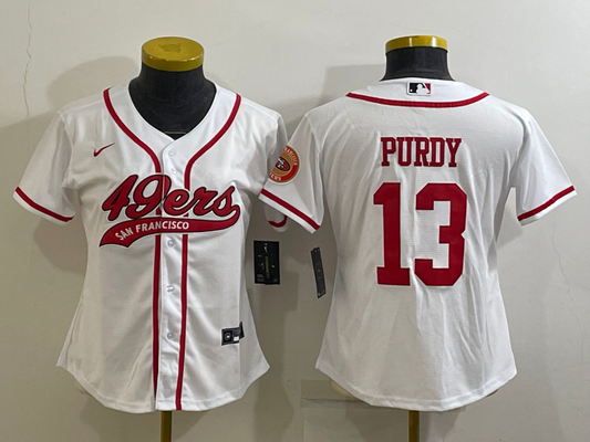 49ers 23/24 Purdy #13 White/Red Women NFL Baseball Style Jersey