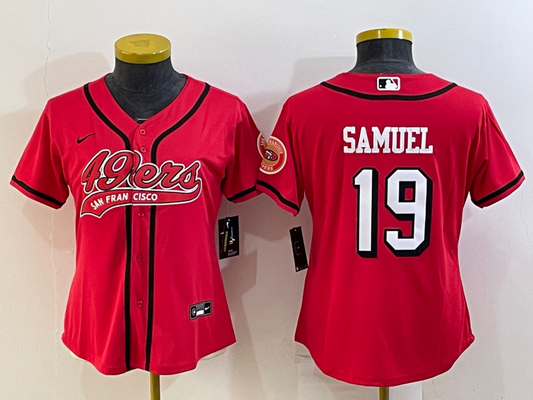 49ers 23/24 Samuel #19 Red/White/Black Women NFL Baseball Style Jersey