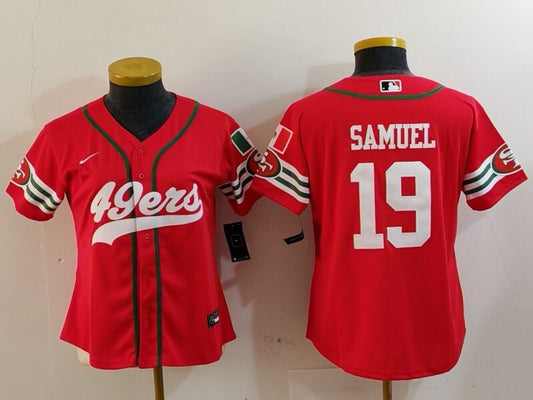 49ers 23/24 Samuel #19 Red/White Women NFL Baseball Style Jersey