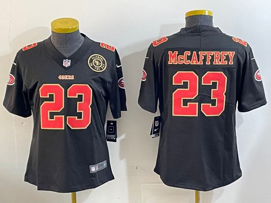 49ers 24/25 McCaffrey #23 Black/Red/Yellow Women NFL Jersey