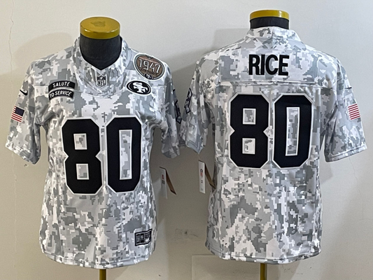 49ers 25/26 Rice #80 Black/Red/Yellow Women NFL Jersey