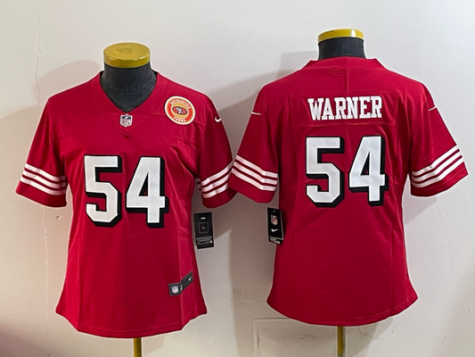 49ers 25/26 Warner #54 Red/White/Black Women NFL Jersey