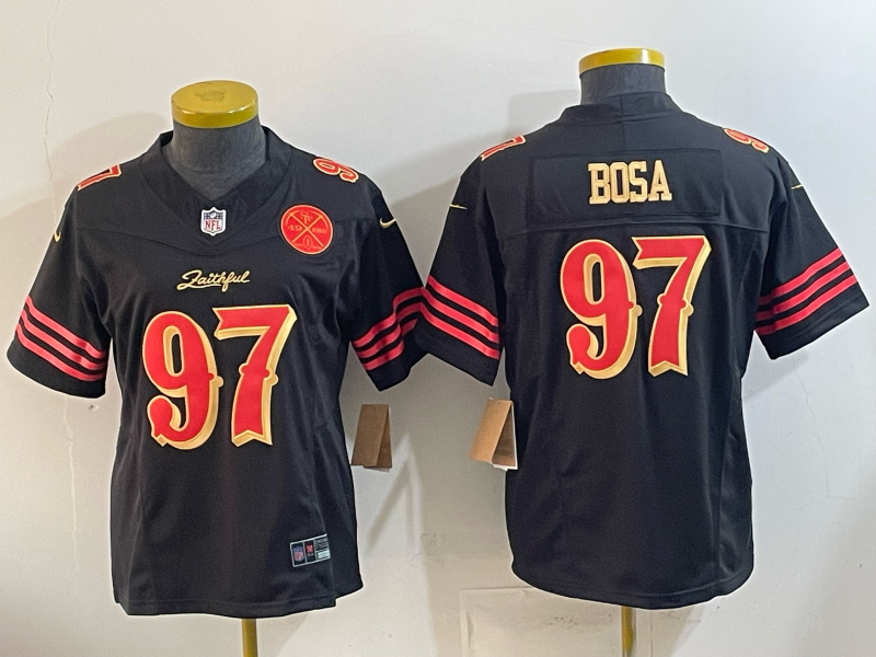 49ers 26/27 Bosa #97 Black/Red/Yellow Women NFL Jersey