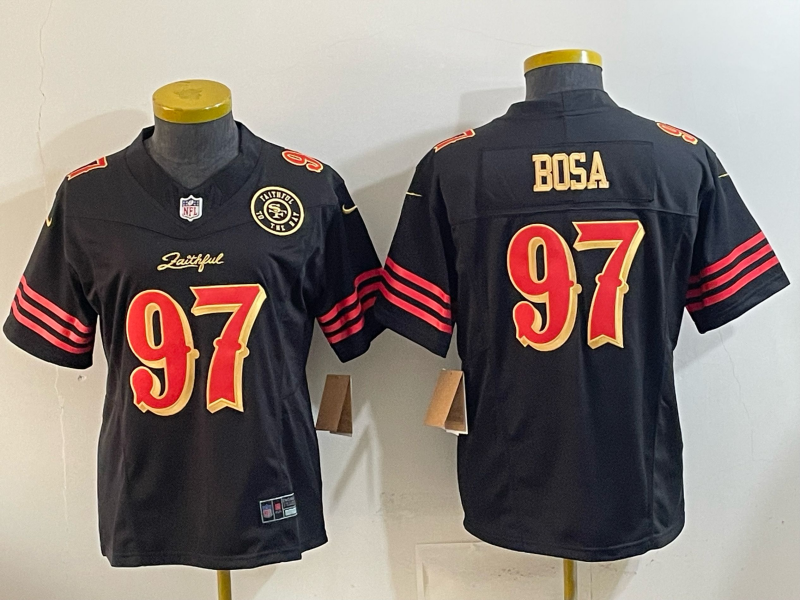 49ers 26/27 Bosa #97 Black/Red/Yellow Women NFL Jersey