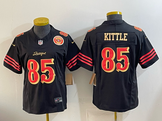 49ers 26/27 Kittle #85 Black/Red/Yellow Women NFL Jersey