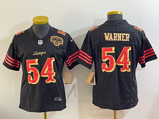 49ers 26/27 Warner #54 Black/Red/Yellow Women NFL Jersey