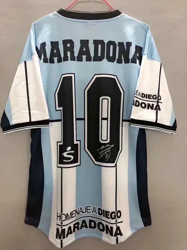 Argentina 2001 Retro Maradona Commemorative Edition White/Blue Jersey