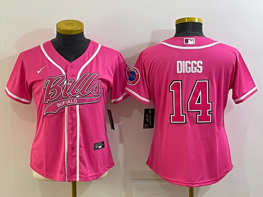 Bills 2021/22 Diggs #14 Pink/White Women NFL Baseball Style Jersey