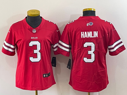 Bills 2022/23 Hamlin #3 Red/White Women NFL Jersey