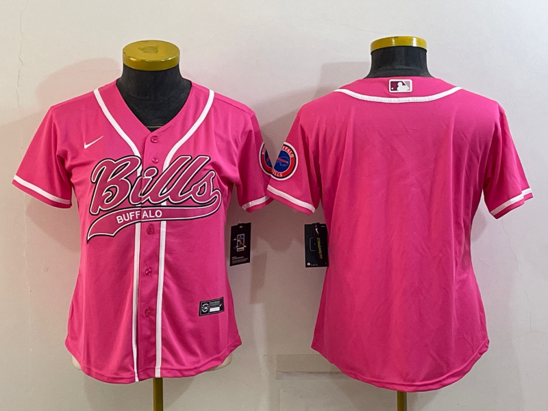 Bills 2023/24 Pink/White Women NFL Baseball Style Jersey