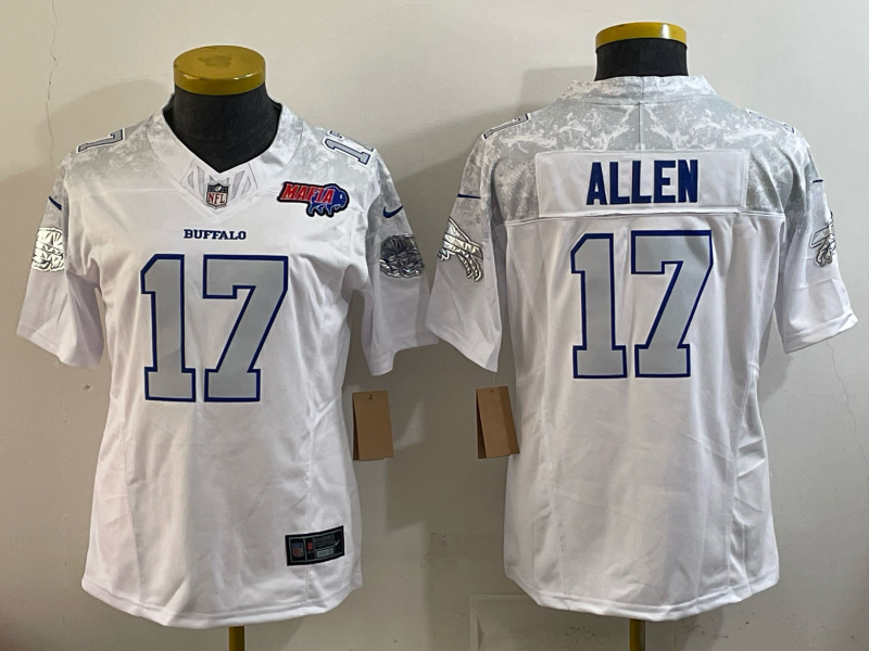 Bills 25/26 Allen #17 White/Gray/Navy Women NFL Jersey