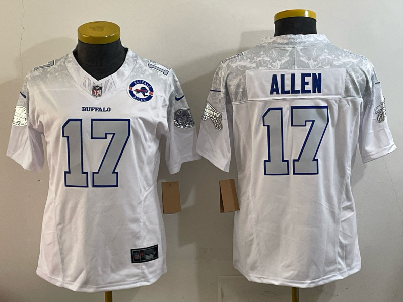 Bills 25/26 Allen #17 White/Gray/Navy Women NFL Jersey
