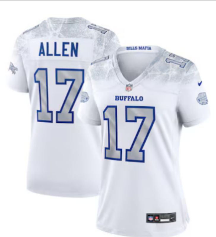 Bills 25/26 Allen #17 White/Gray/Navy Women NFL Jersey