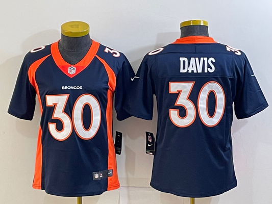 Broncos 2022/23 Davis #30 Navy/Orange/White Women NFL Jersey