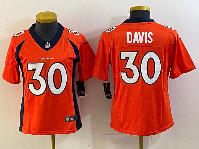 Broncos 2023/24 Davis #30 Orange/White/Navy Women NFL Jersey