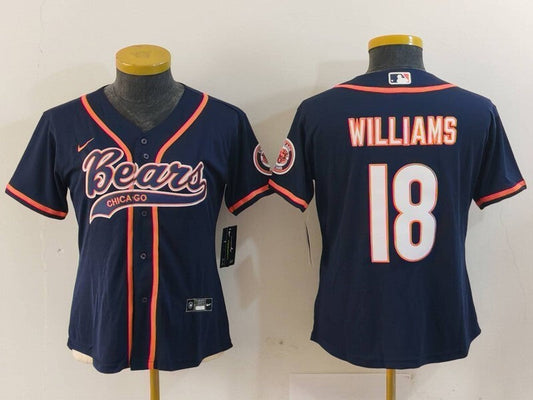 Broncos 2023/24 Williams #18 Navy/Orange Women NFL Baseball Style Jersey