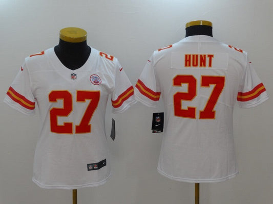 Chiefs 2021/22 Hunt #27 White/Orange Women NFL Jersey
