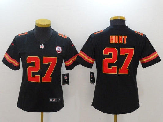 Chiefs 2023/24 Hunt #27 Black/Orange Women NFL Jersey