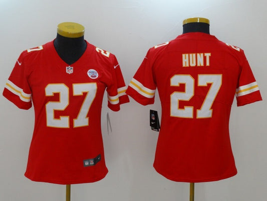 Chiefs 2023/24 Hunt #27 Red/White/Yellow Women NFL Jersey