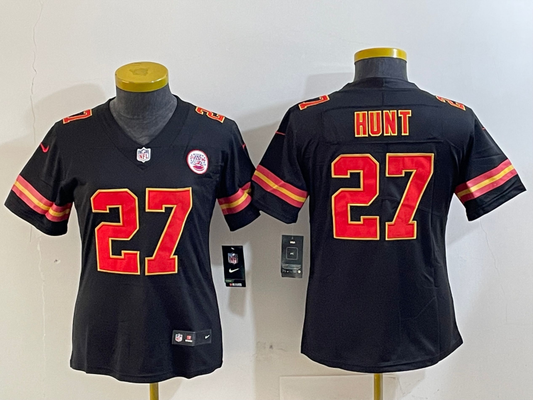 Chiefs 25/26 Hunt #27 Black/Red/Yellow Women NFL Jersey