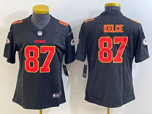 Chiefs 25/26 Kelce #87 Black/Red/Yellow Women NFL Jersey