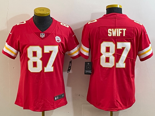 Chiefs 25/26 Swift #87 Red/White/Yellow Women NFL Jersey