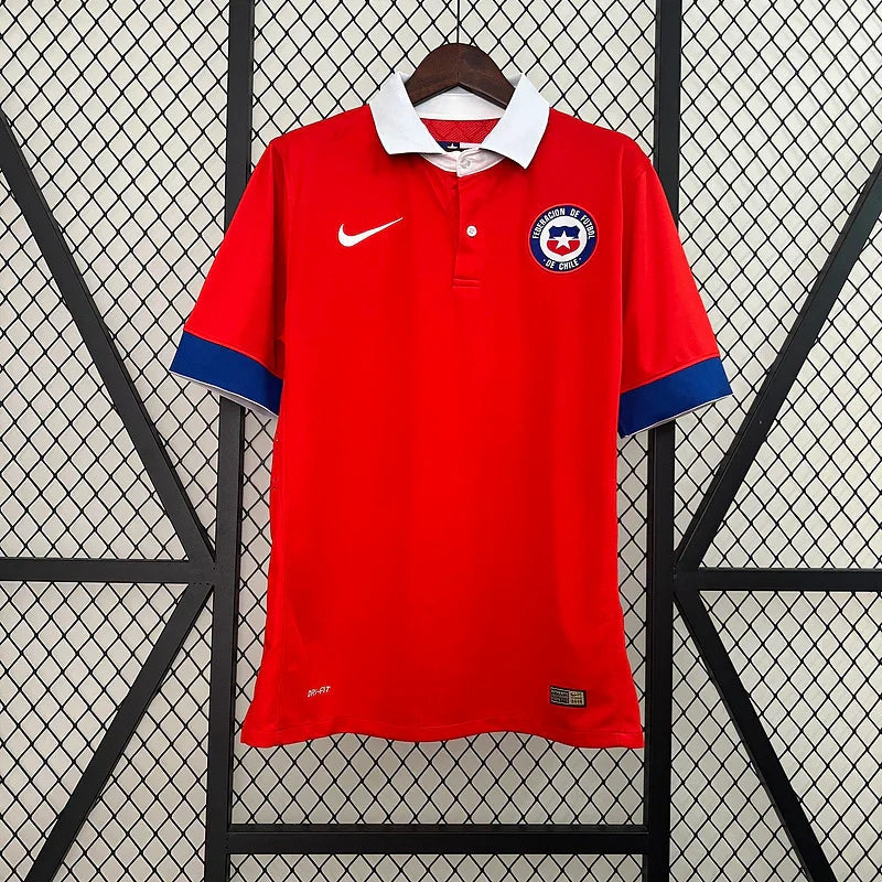 Chile 2015/16 Retro Red/White Collar Blue Trim Jersey