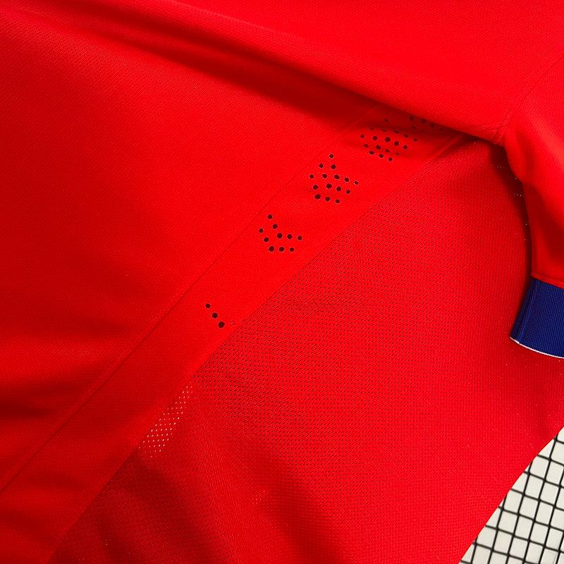 Chile 2015/16 Retro Red/White Collar Blue Trim Jersey