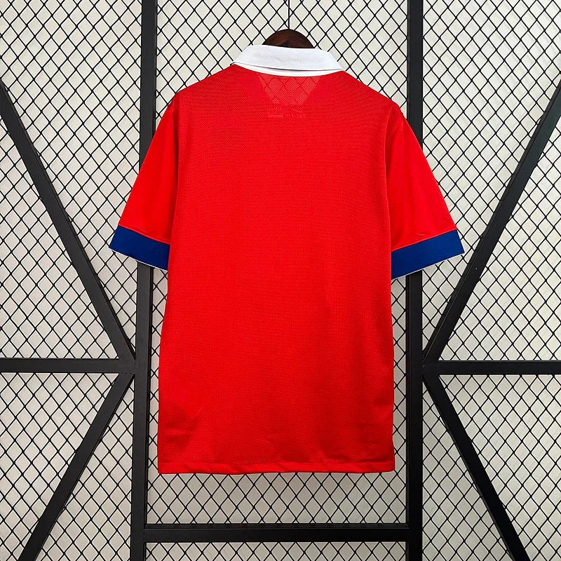 Chile 2015/16 Retro Red/White Collar Blue Trim Jersey