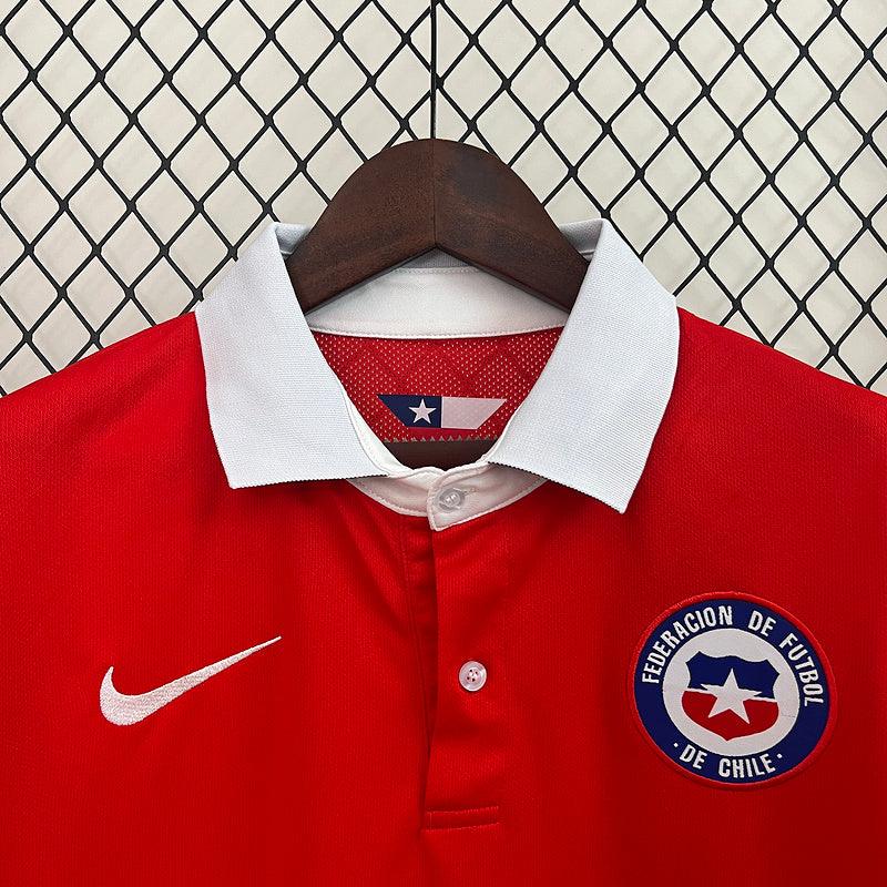 Chile 2015/16 Retro Red/White Collar Blue Trim Jersey