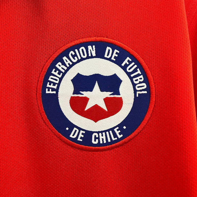 Chile 2015/16 Retro Red/White Collar Blue Trim Jersey